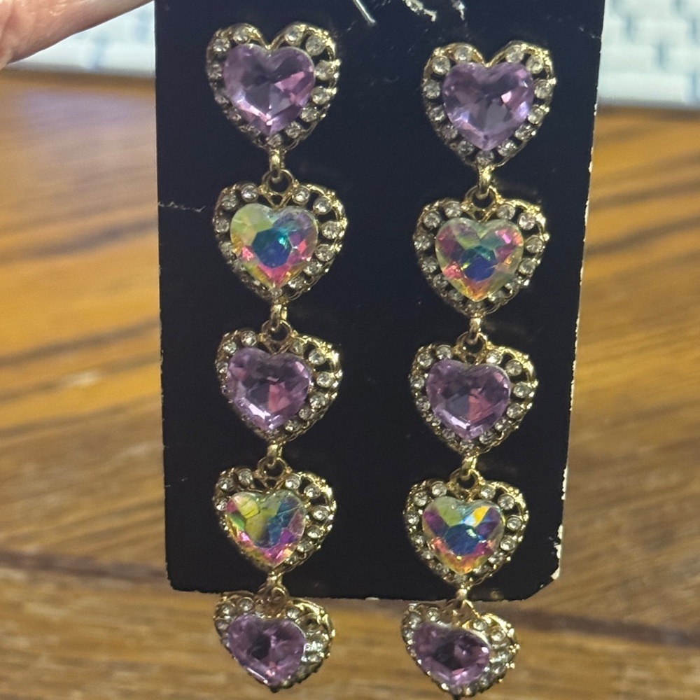 Elegant Purple Heart Earrings - Picture 3 of 3